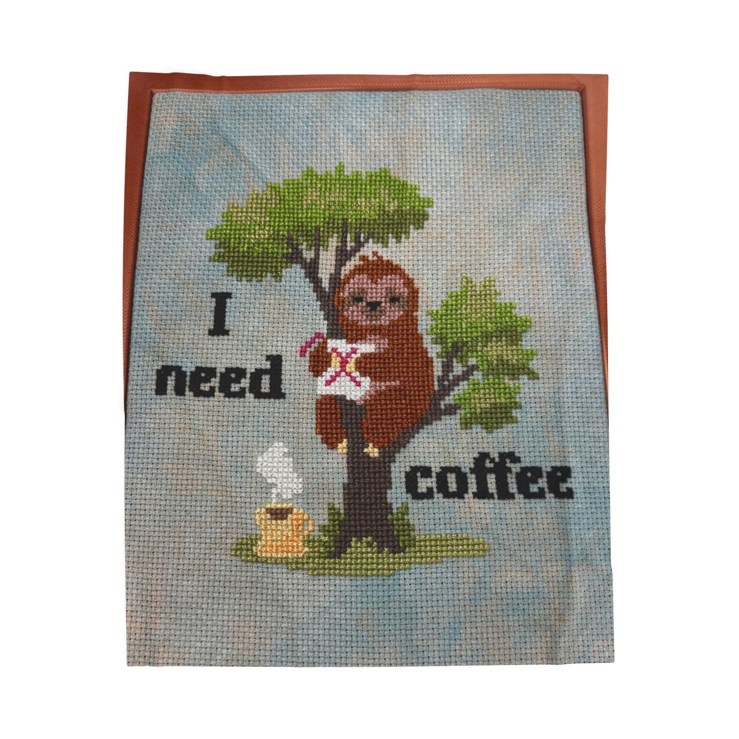 Velveteen Plush Blanket — Cute Sloth 'I Need Coffee' Cozy Throw