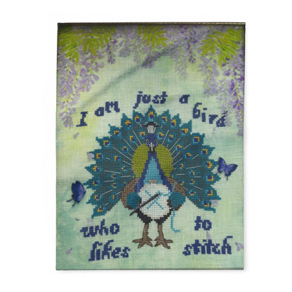 Arctic Fleece Blanket — 'I Am Just a Bird Who Likes to Stitch' Peacock Embroidered Throw