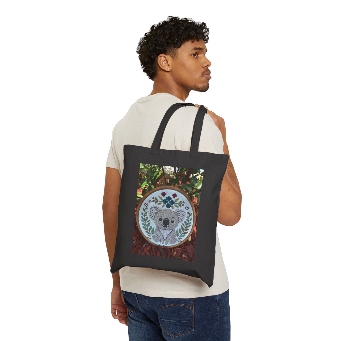 Canvas Tote Bag — 'As If That's a Question!' Koala Embroidered Hoop Art Design