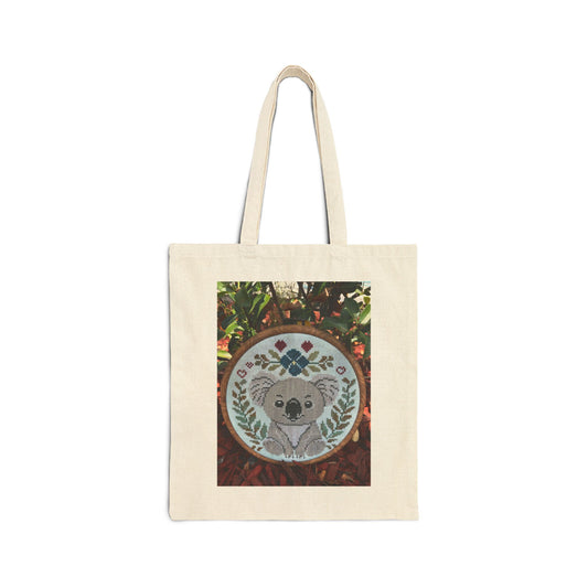 Canvas Tote Bag — 'As If That's a Question!' Koala Embroidered Hoop Art Design