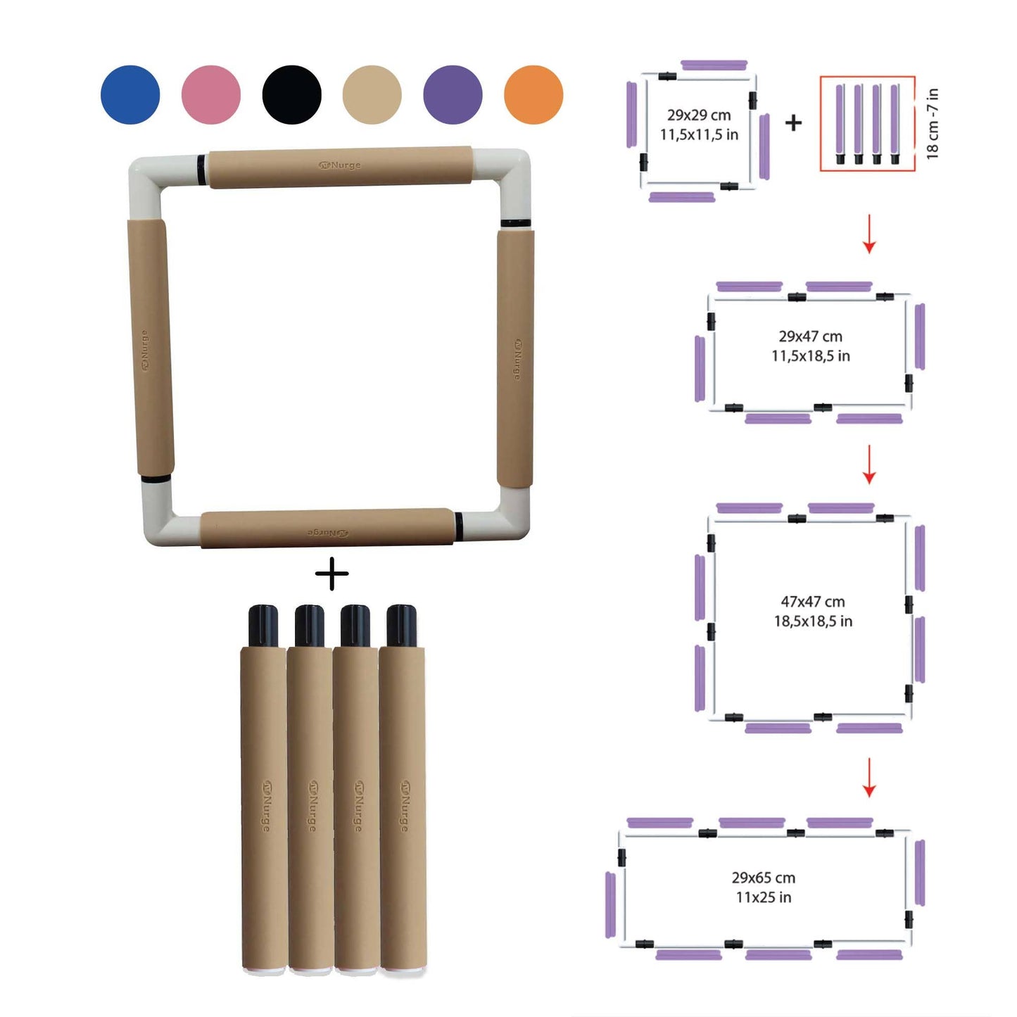 Nurge Embroidery Snap Frame 29cm x 29cm in 6 Colours