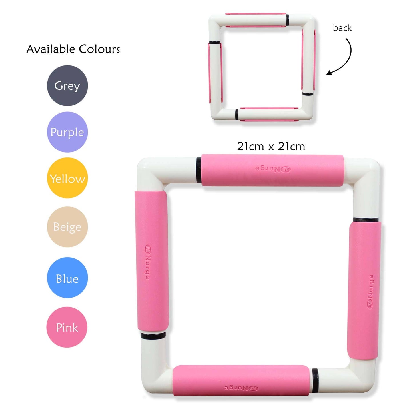 Nurge Embroidery Snap Frame 21cm x 21cm in 6 Colours : Pink / Snap Frame