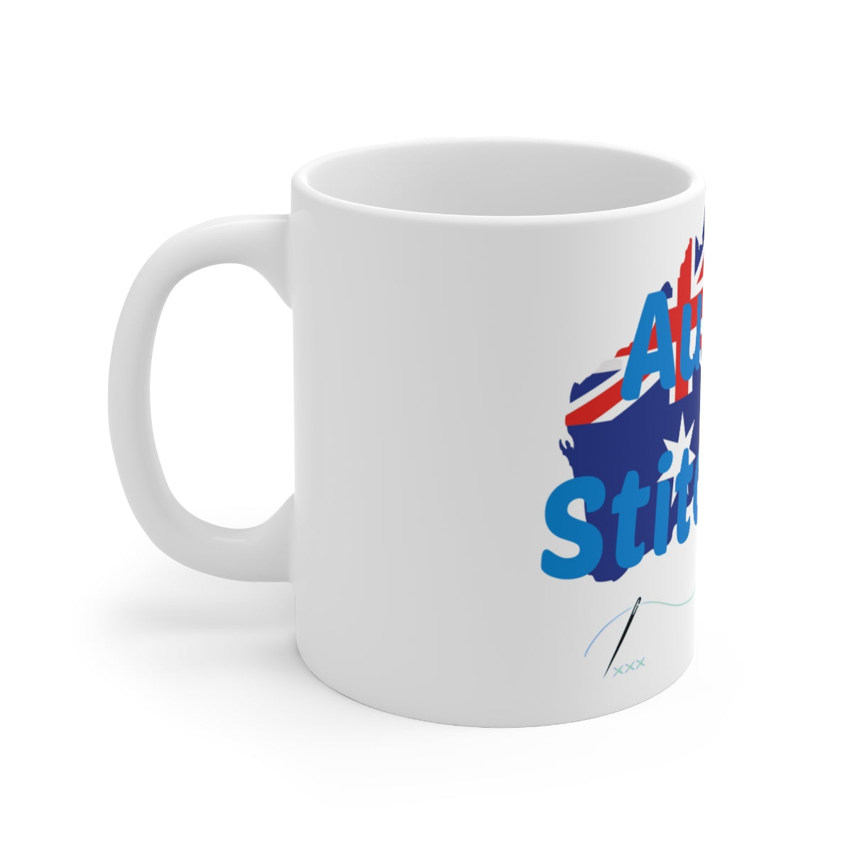Aussie Stitchers White Ceramic Coffee Cups, 11oz, 15oz